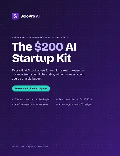Cover of The $200 AI Startup Kit, a free PDF guide from SoloPro AI